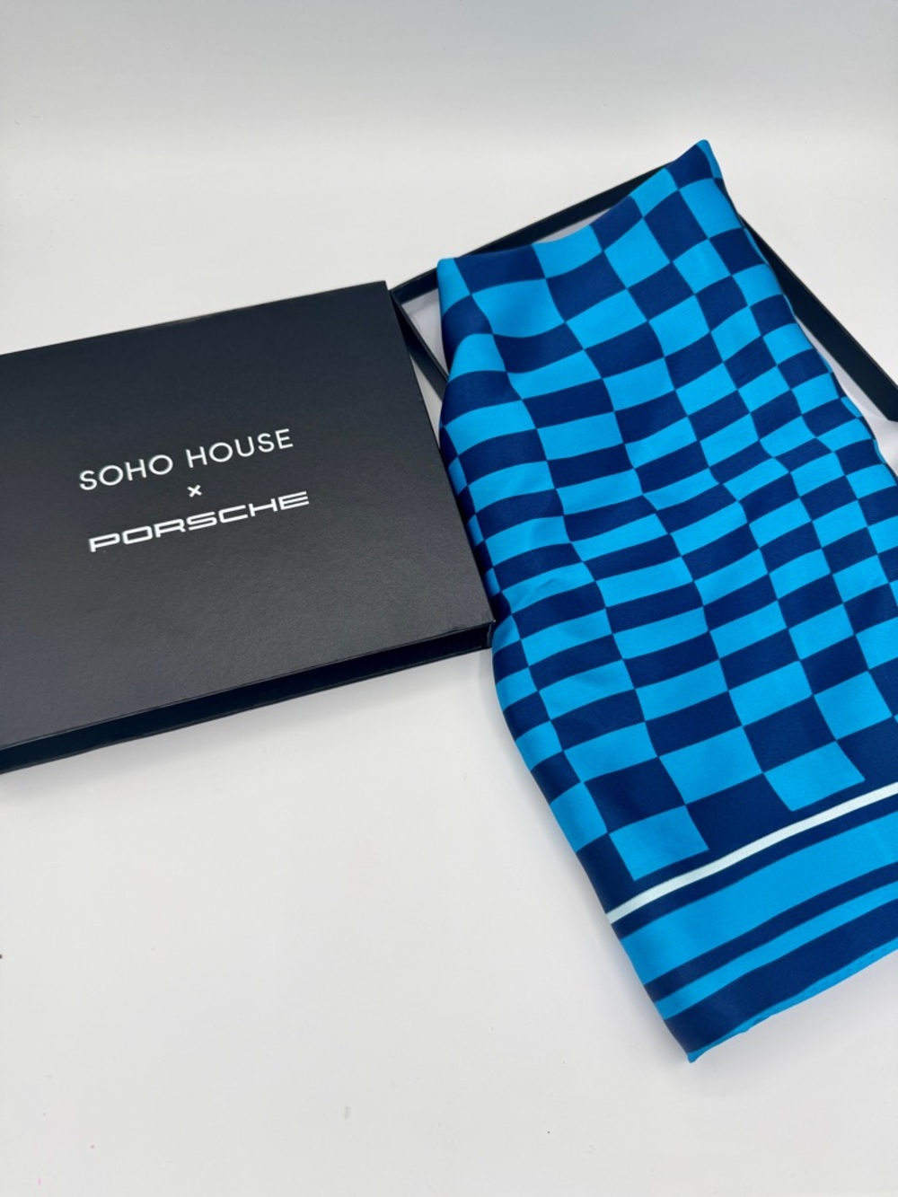 NWT Porsche x Soho House Blue Pasha Scarf Bandana - Satin Silk Material , New
